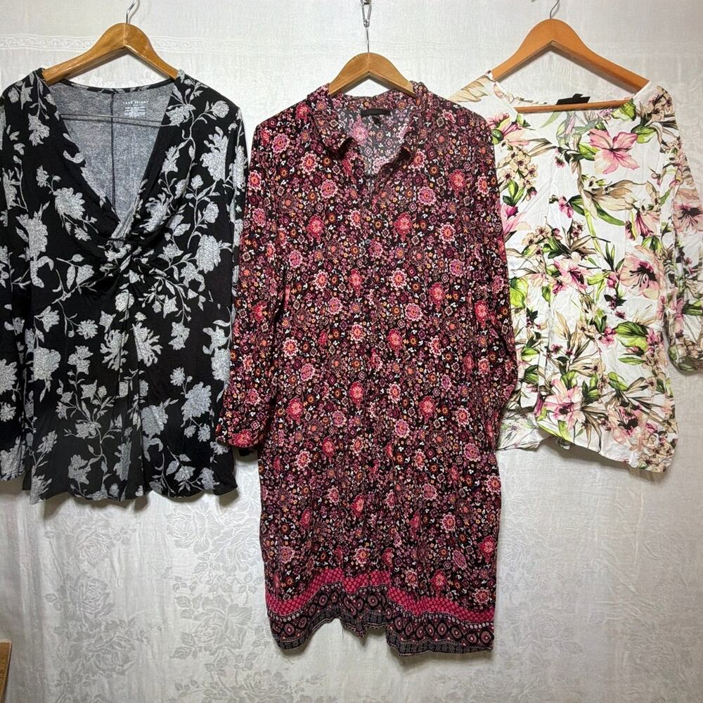 Lane Bryant Top 22 24 Lot of 3 Cross Front Flowy Tunic Boho Floral Geometric